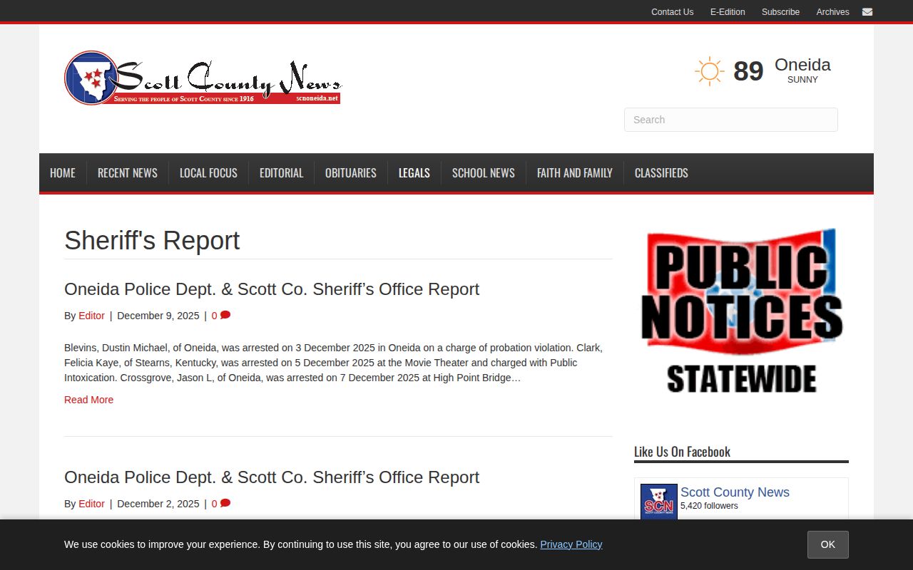 Scott County Sheriff's Report local arrest-record news archive